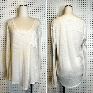Free People | Long Sleeve White Pocket Tee w/ Scoop Neck, Oversized Fit Sz. S